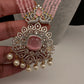 CZ Beads Peacock Long Color Stone Necklace - Pink