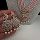 CZ Beads Peacock Long Color Stone Necklace - Pink