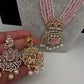 CZ Beads Peacock Long Color Stone Necklace - Pink