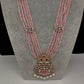 CZ Beads Peacock Long Color Stone Necklace - Pink