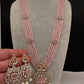 CZ Beads Peacock Long Color Stone Necklace - Pink