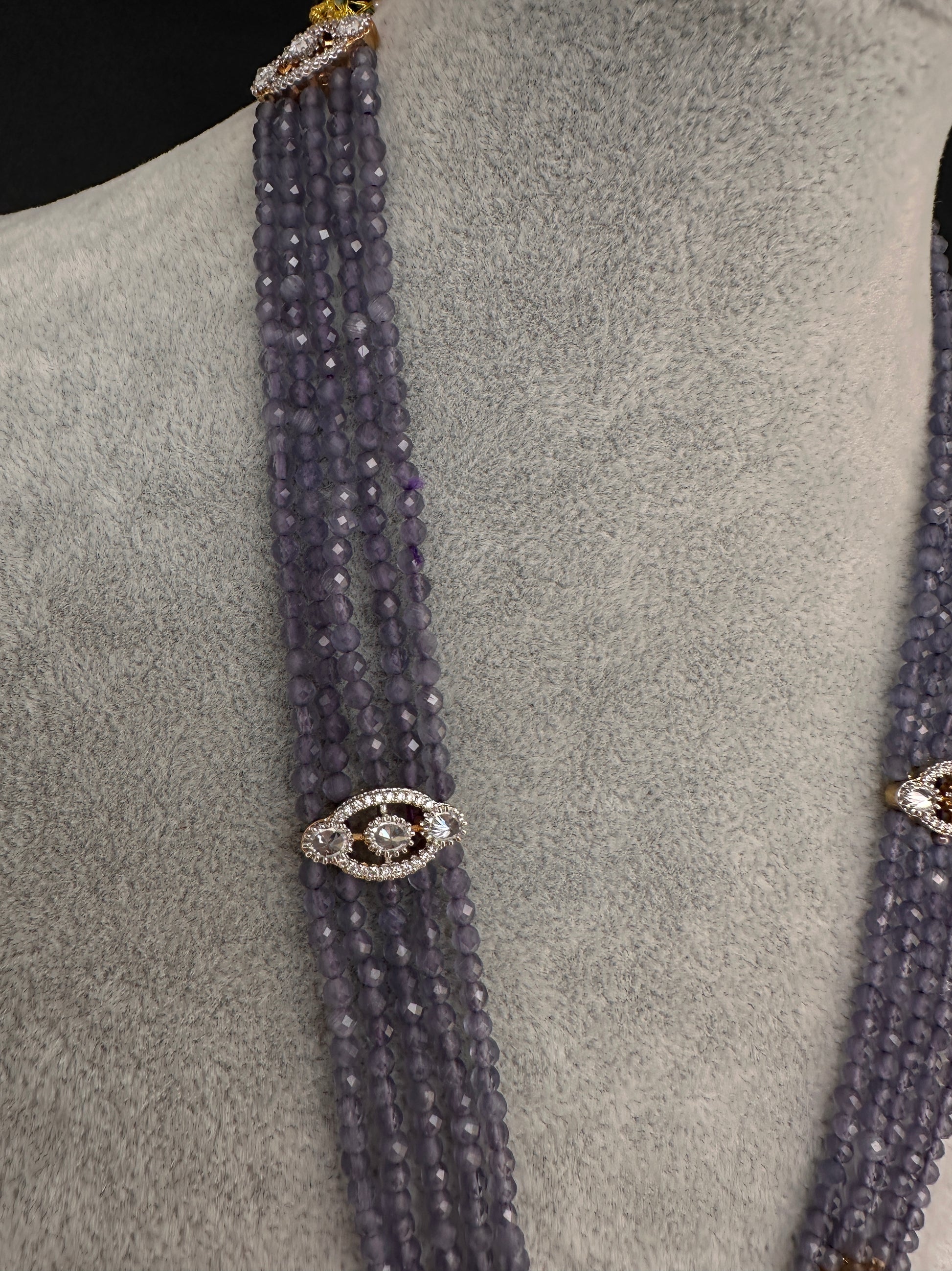 CZ Beads Peacock Long Color Stone Necklace - Purple