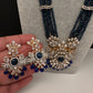 CZ Beads Birdie Long Color Stone Necklace - Blue