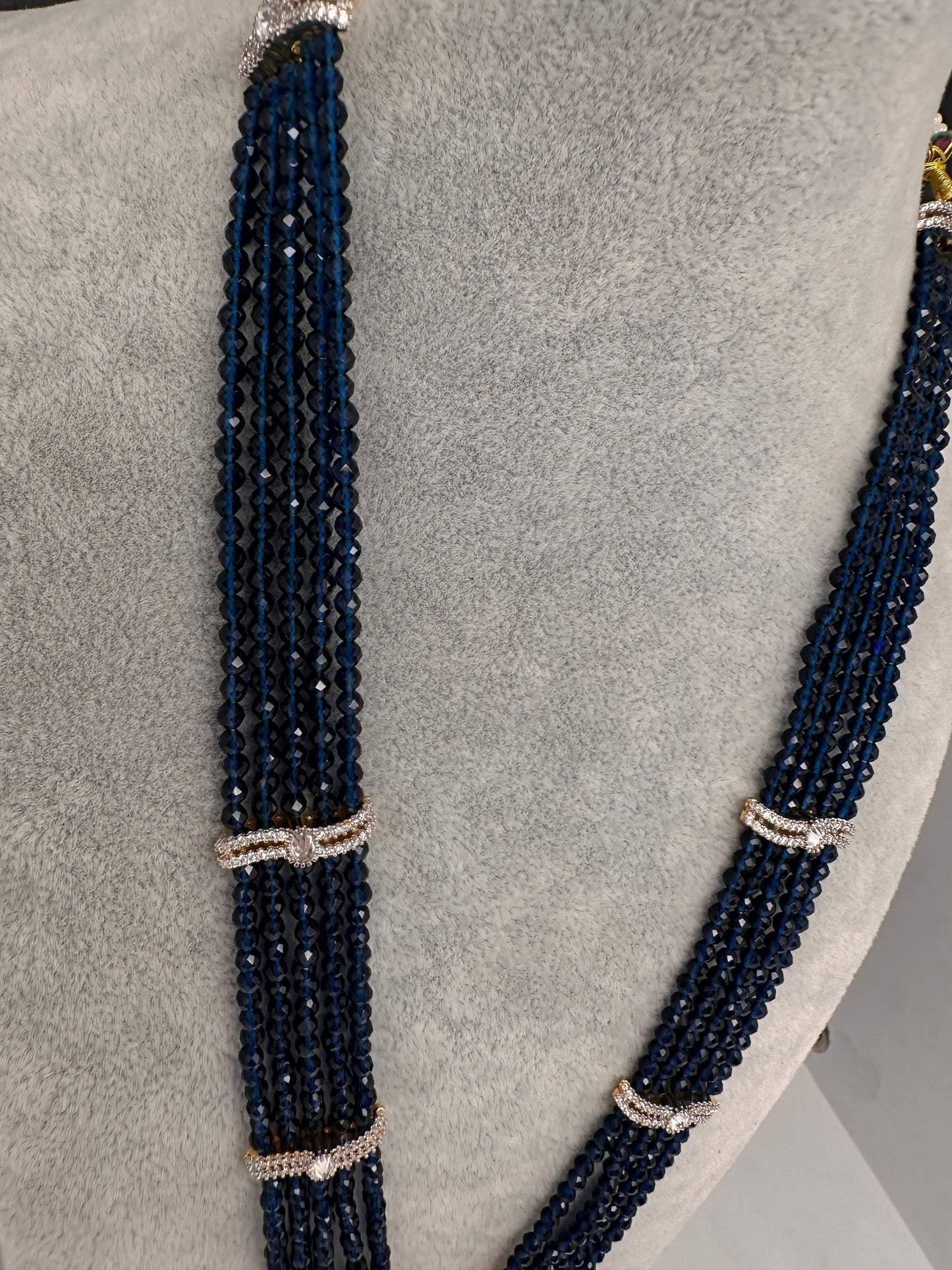 CZ Beads Birdie Long Color Stone Necklace - Blue