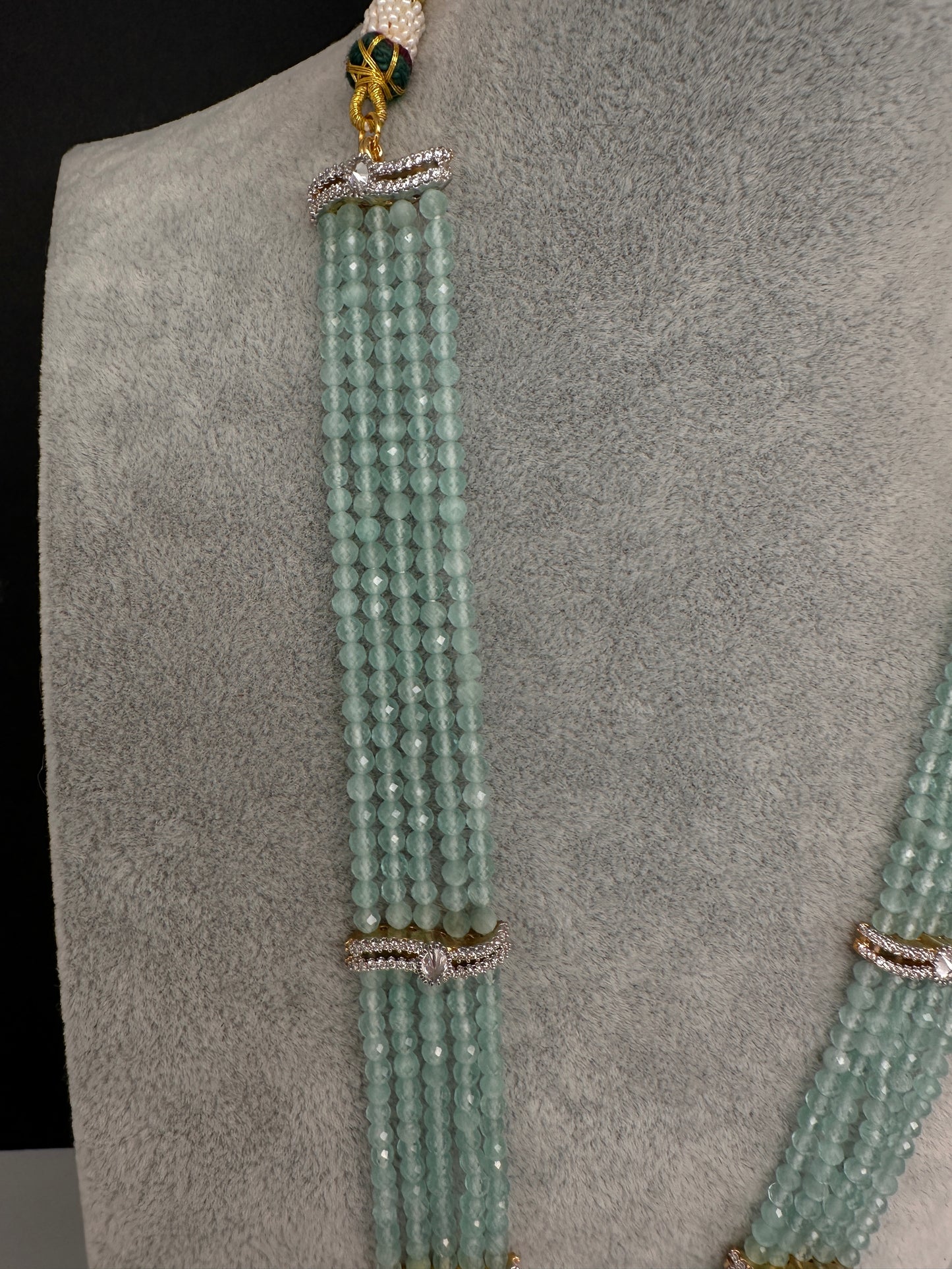 CZ Beads Birdie Long Color Stone Necklace - MintGreen