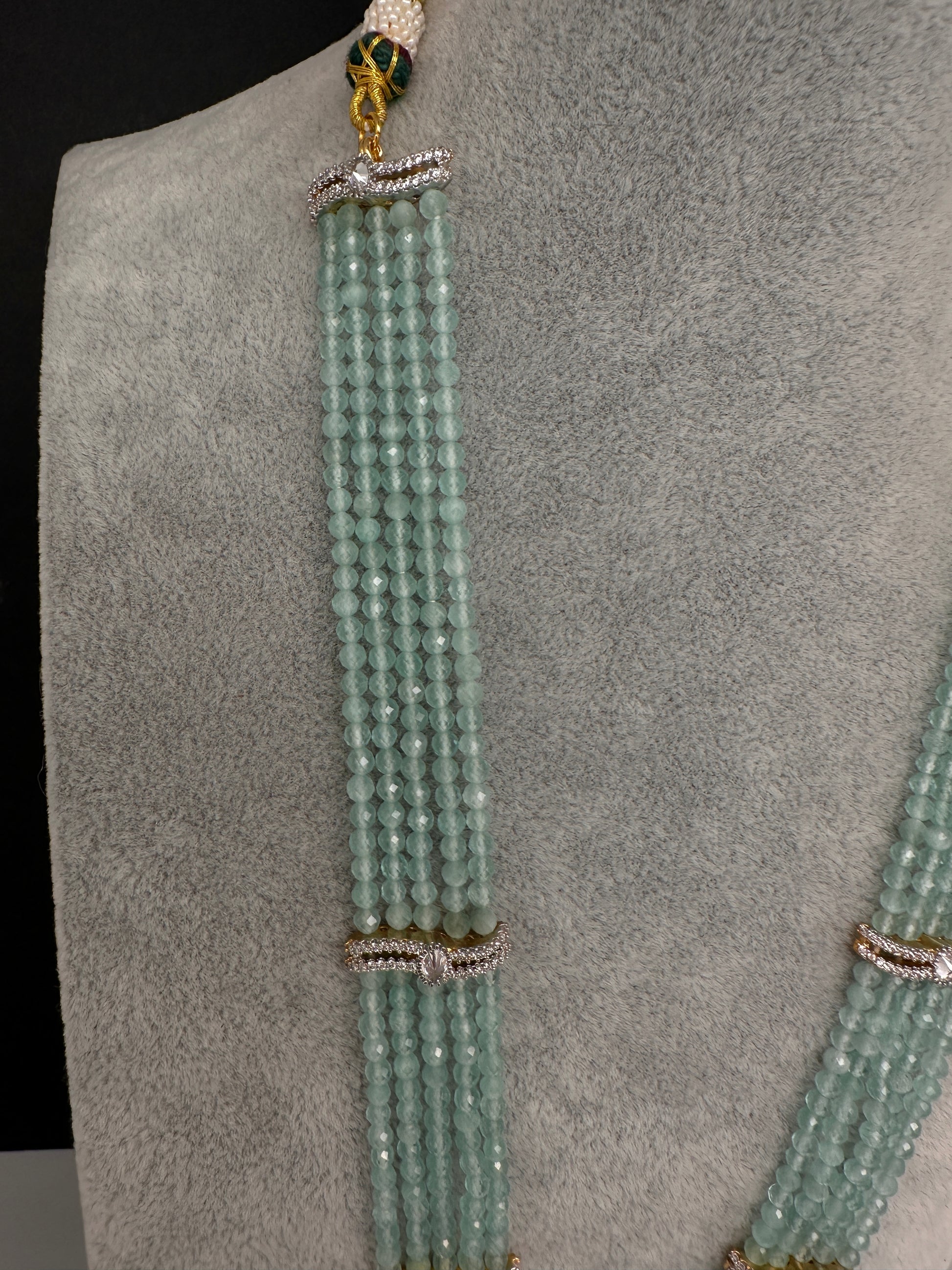 CZ Beads Birdie Long Color Stone Necklace - MintGreen