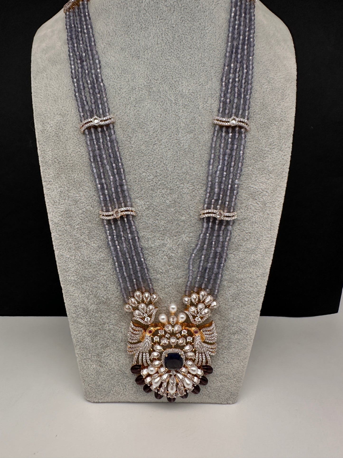 CZ Beads Birdie Long Color Stone Necklace - Purple
