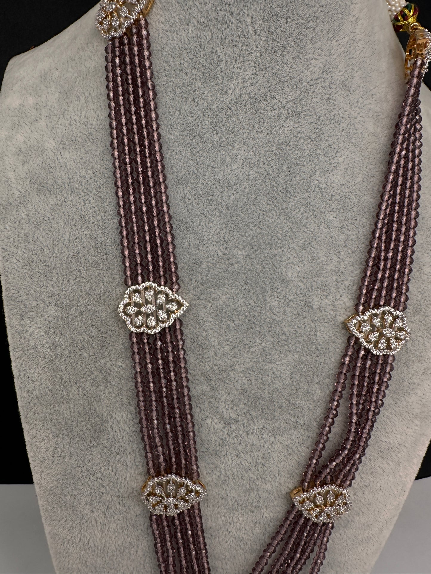 CZ Beads Birdie Long Color Stone Necklace - Purple