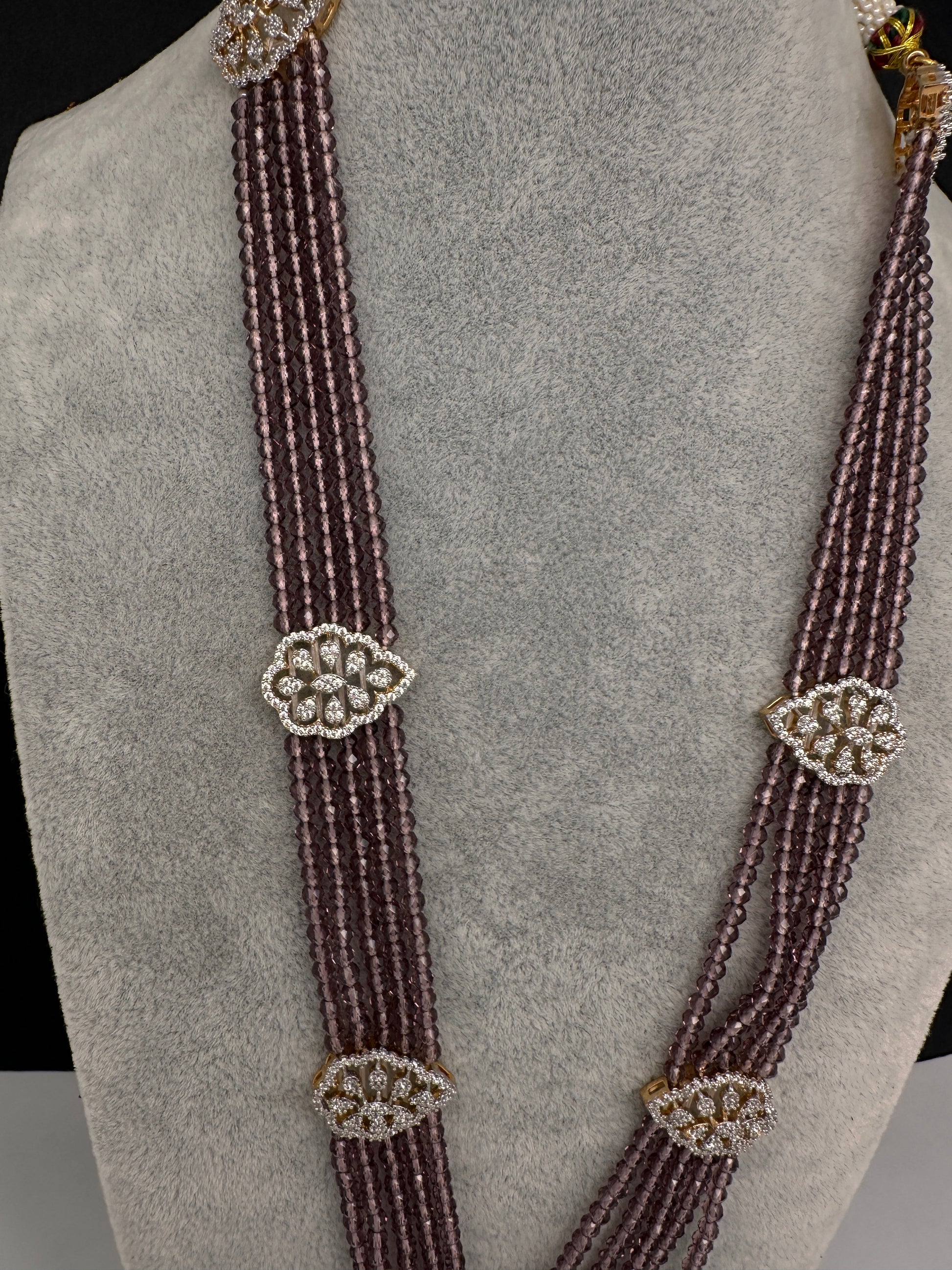 CZ Beads Birdie Long Color Stone Necklace - Purple