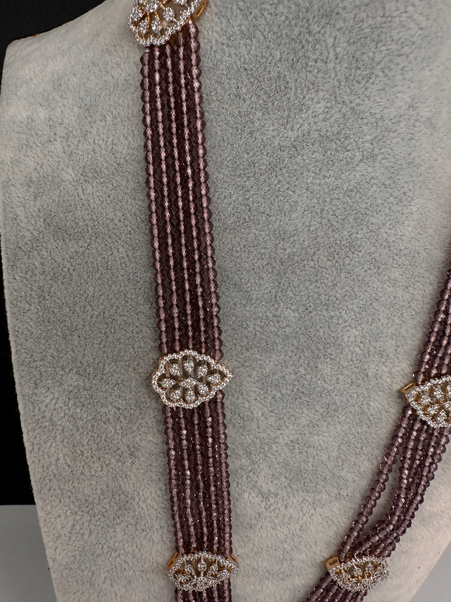 CZ Beads Birdie Long Color Stone Necklace - Purple