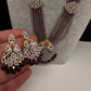 CZ Beads Birdie Long Color Stone Necklace - Purple