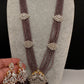 CZ Beads Birdie Long Color Stone Necklace - Purple