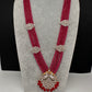 CZ Beads Birdie Long Color Stone Necklace - Red