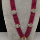 CZ Beads Birdie Long Color Stone Necklace - Red