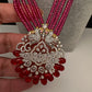 CZ Beads Birdie Long Color Stone Necklace - Red