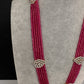 CZ Beads Birdie Long Color Stone Necklace - Red