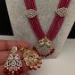 CZ Beads Birdie Long Color Stone Necklace - Red