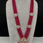 CZ Beads Birdie Long Color Stone Necklace - Red