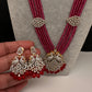 CZ Beads Birdie Long Color Stone Necklace - Red