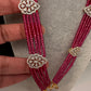 CZ Beads Birdie Long Color Stone Necklace - Red