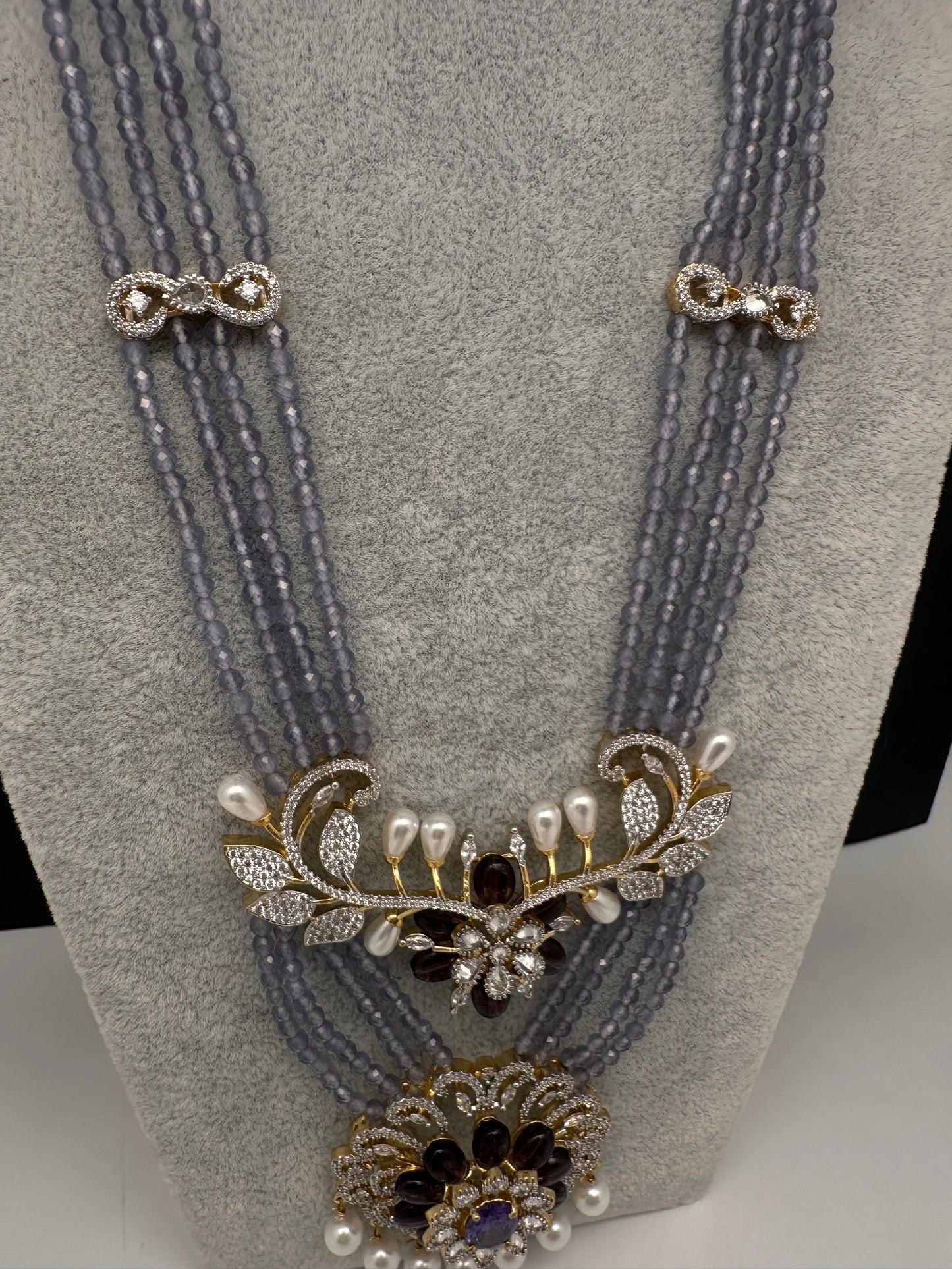 CZ Floral Lavender Purple Beads Necklace - 
