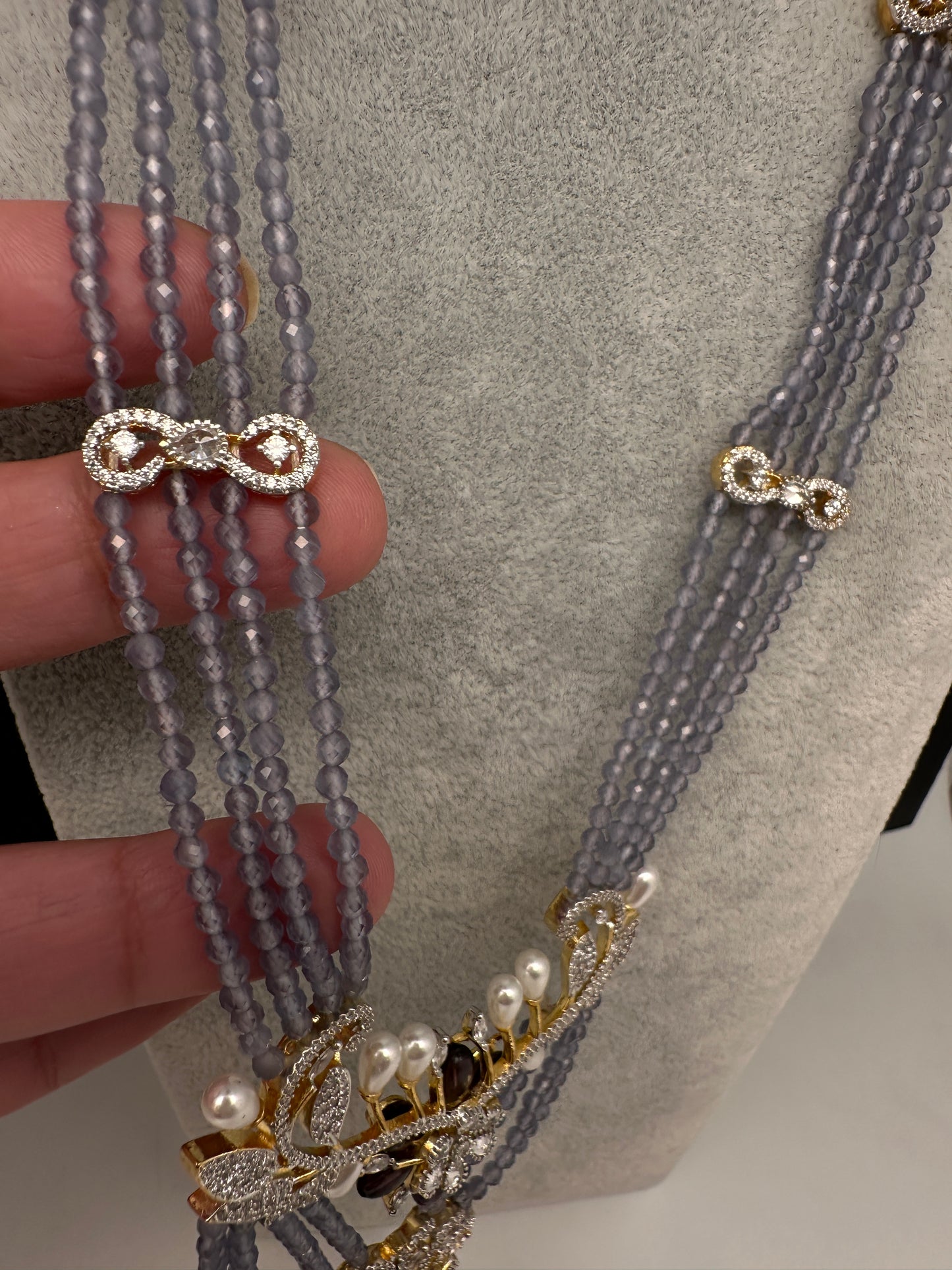 CZ Floral Lavender Purple Beads Necklace - 