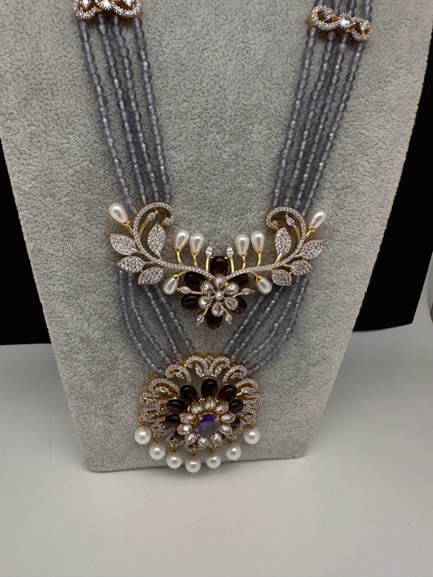 CZ Floral Lavender Purple Beads Necklace - 