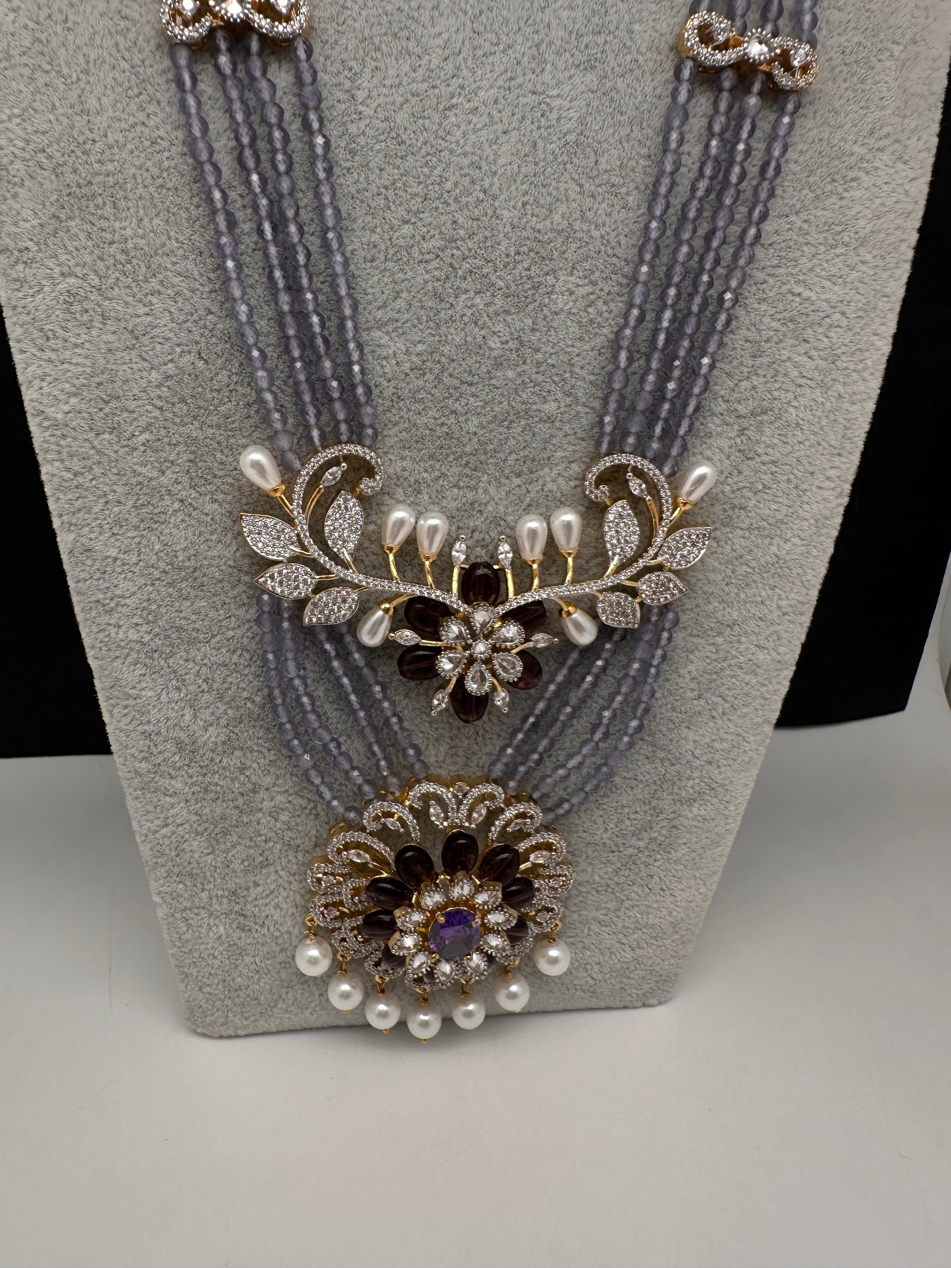 CZ Floral Lavender Purple Beads Necklace - 