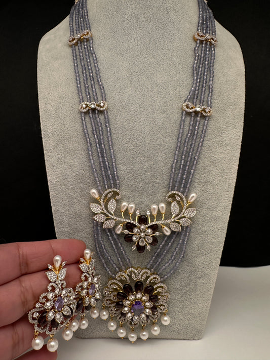 CZ Floral Lavender Purple Beads Necklace - 