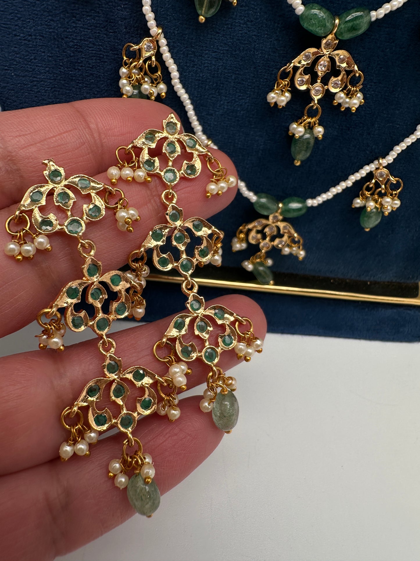 Panch Lada Pearls and Emerald Beads Long Necklace - 