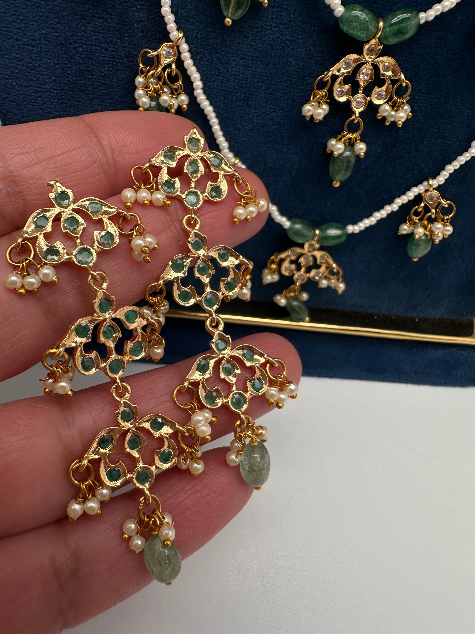 Panch Lada Pearls and Emerald Beads Long Necklace - 