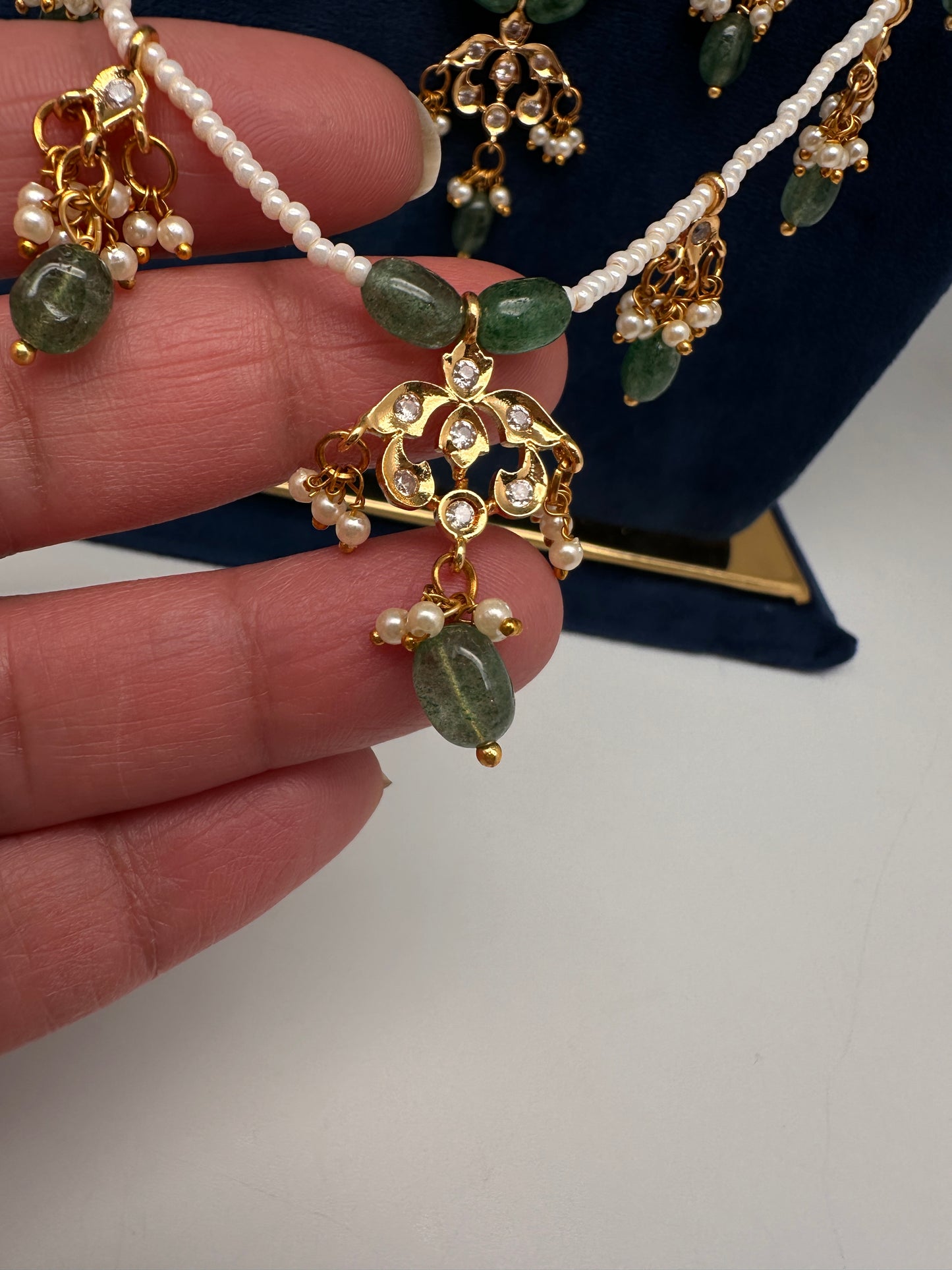 Panch Lada Pearls and Emerald Beads Long Necklace - 