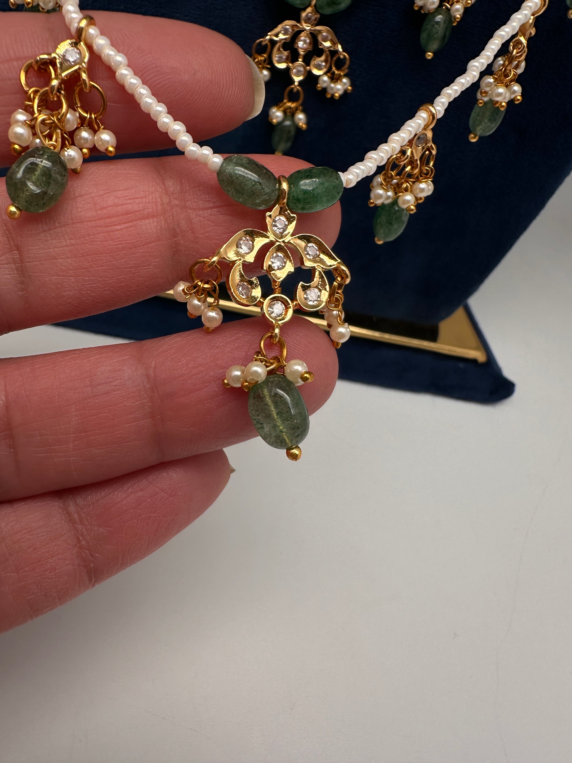 Panch Lada Pearls and Emerald Beads Long Necklace - 