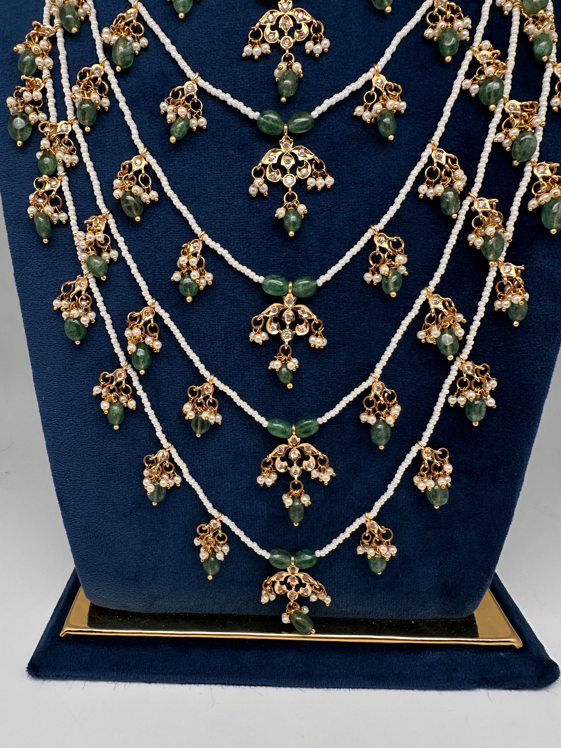 Panch Lada Pearls and Emerald Beads Long Necklace - 