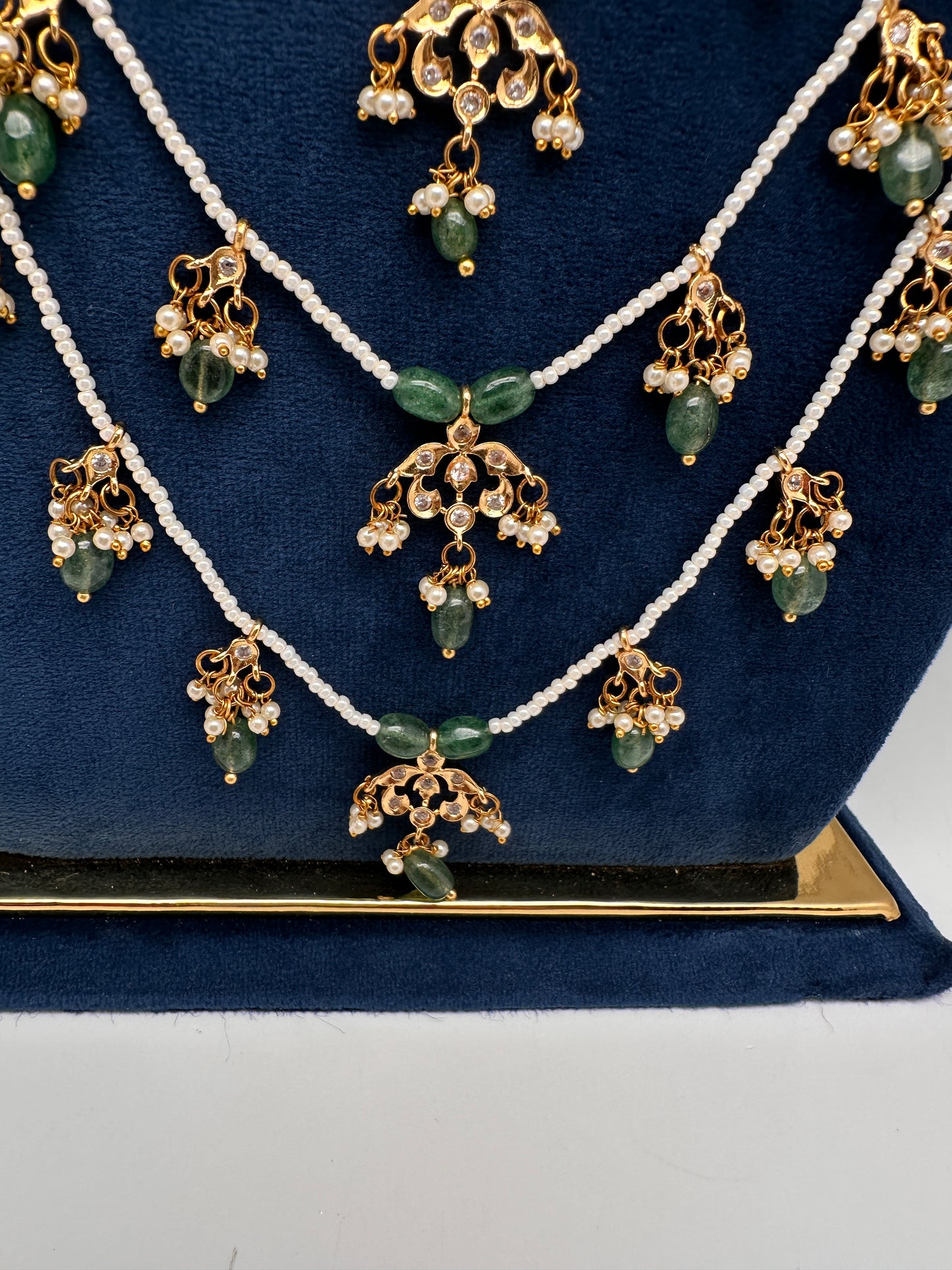 Panch Lada Pearls and Emerald Beads Long Necklace - 