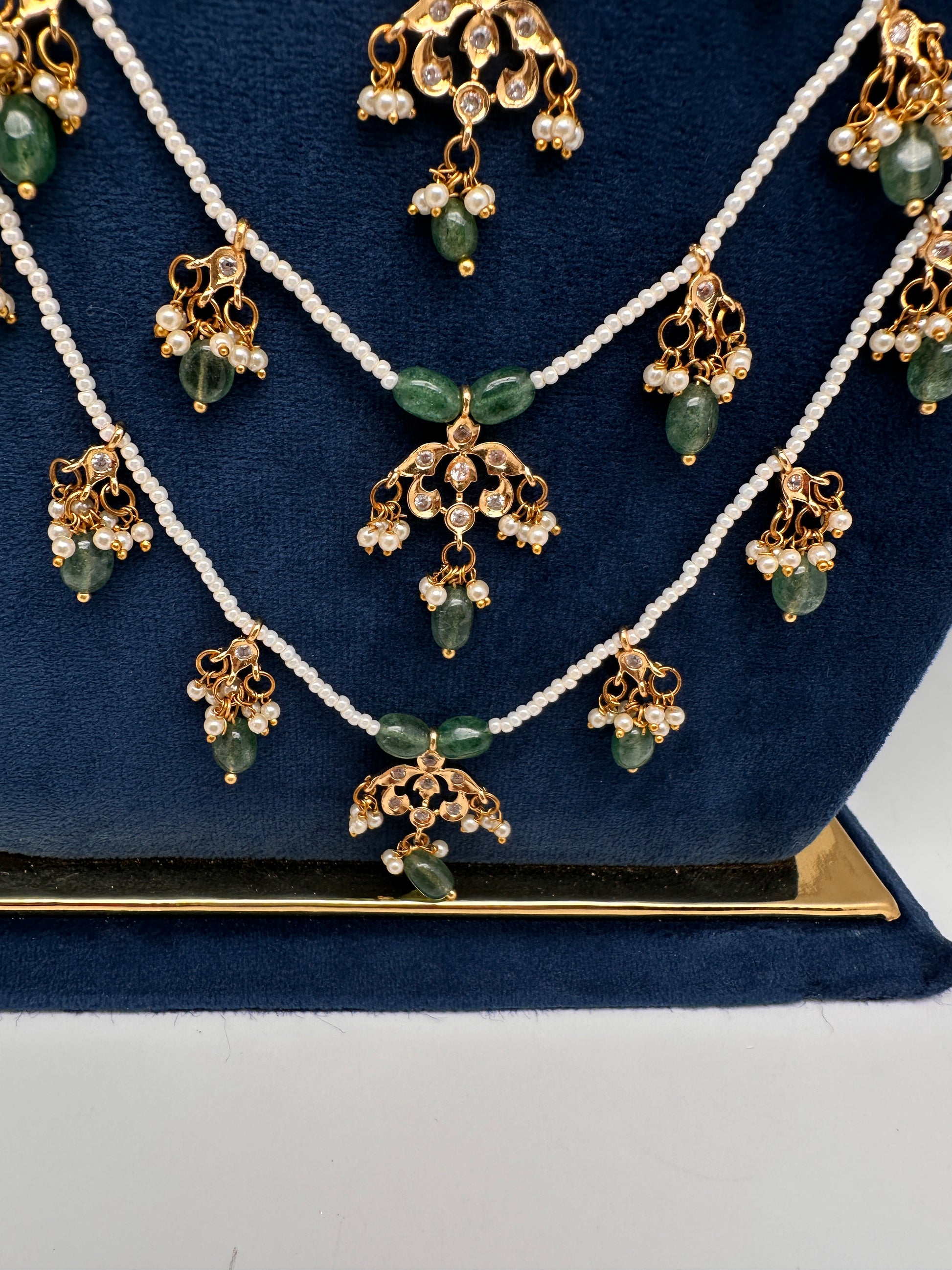 Panch Lada Pearls and Emerald Beads Long Necklace - 