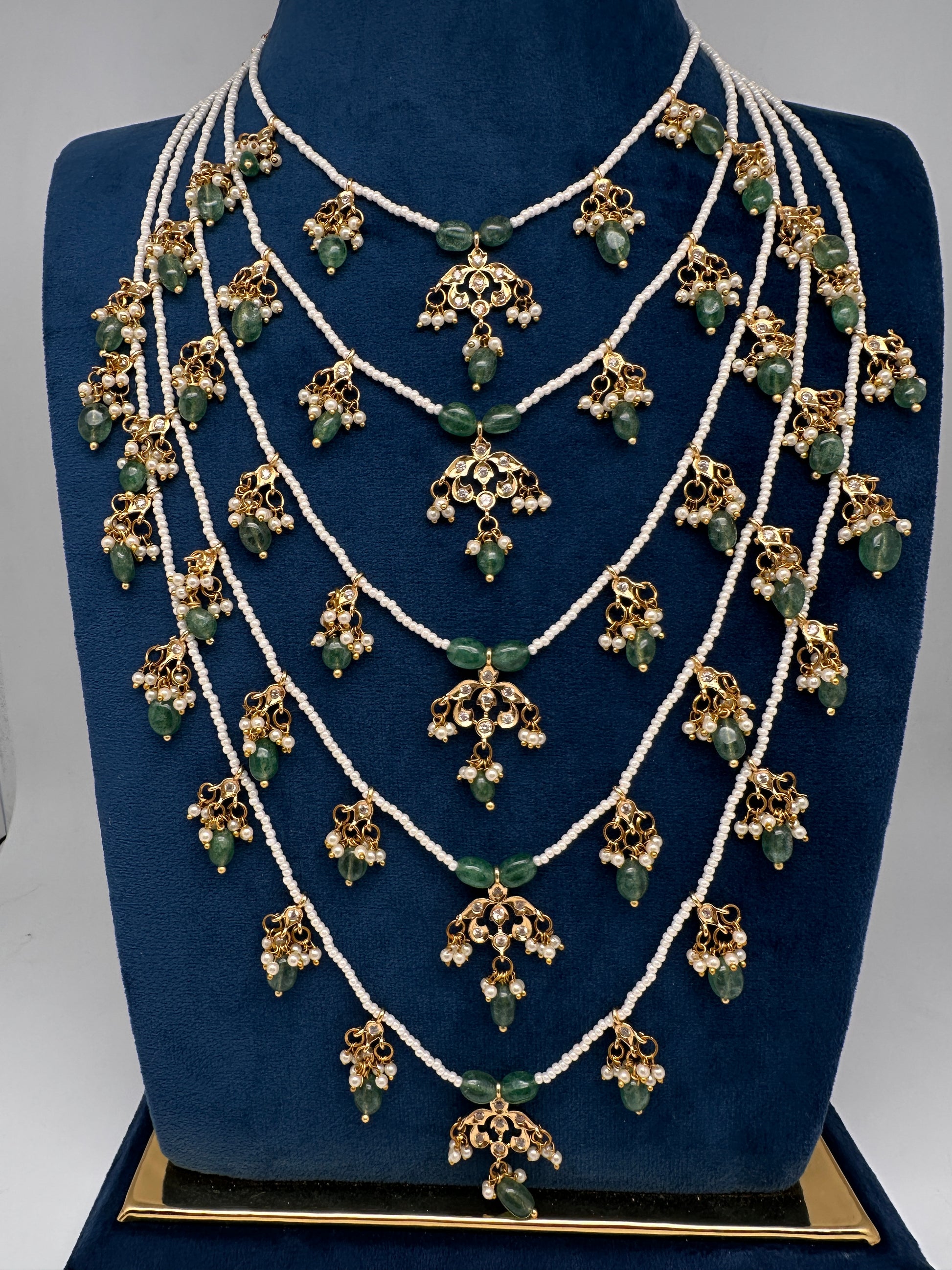 Panch Lada Pearls and Emerald Beads Long Necklace - 