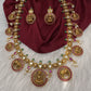 Matte Goddess Lakshmi Elephant Long Necklace - Red