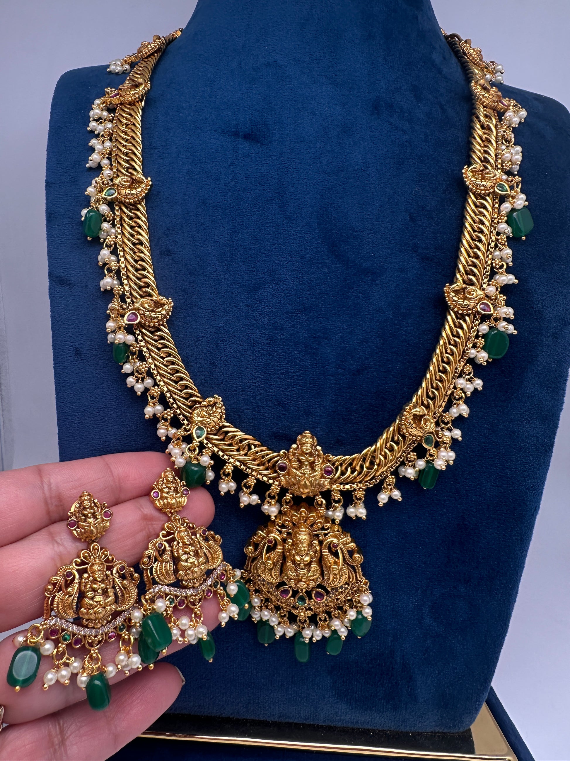 Matte Goddess Lakshmi Jalebi Long Necklace - 