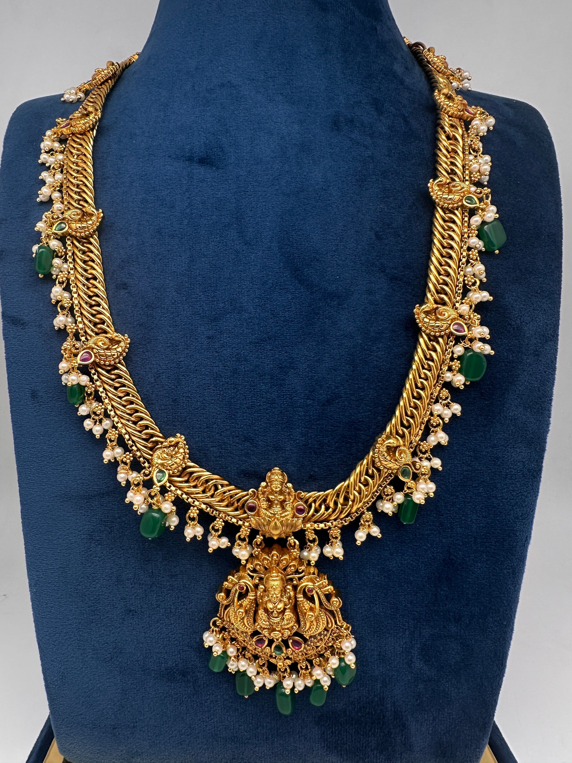 Matte Goddess Lakshmi Jalebi Long Necklace - 