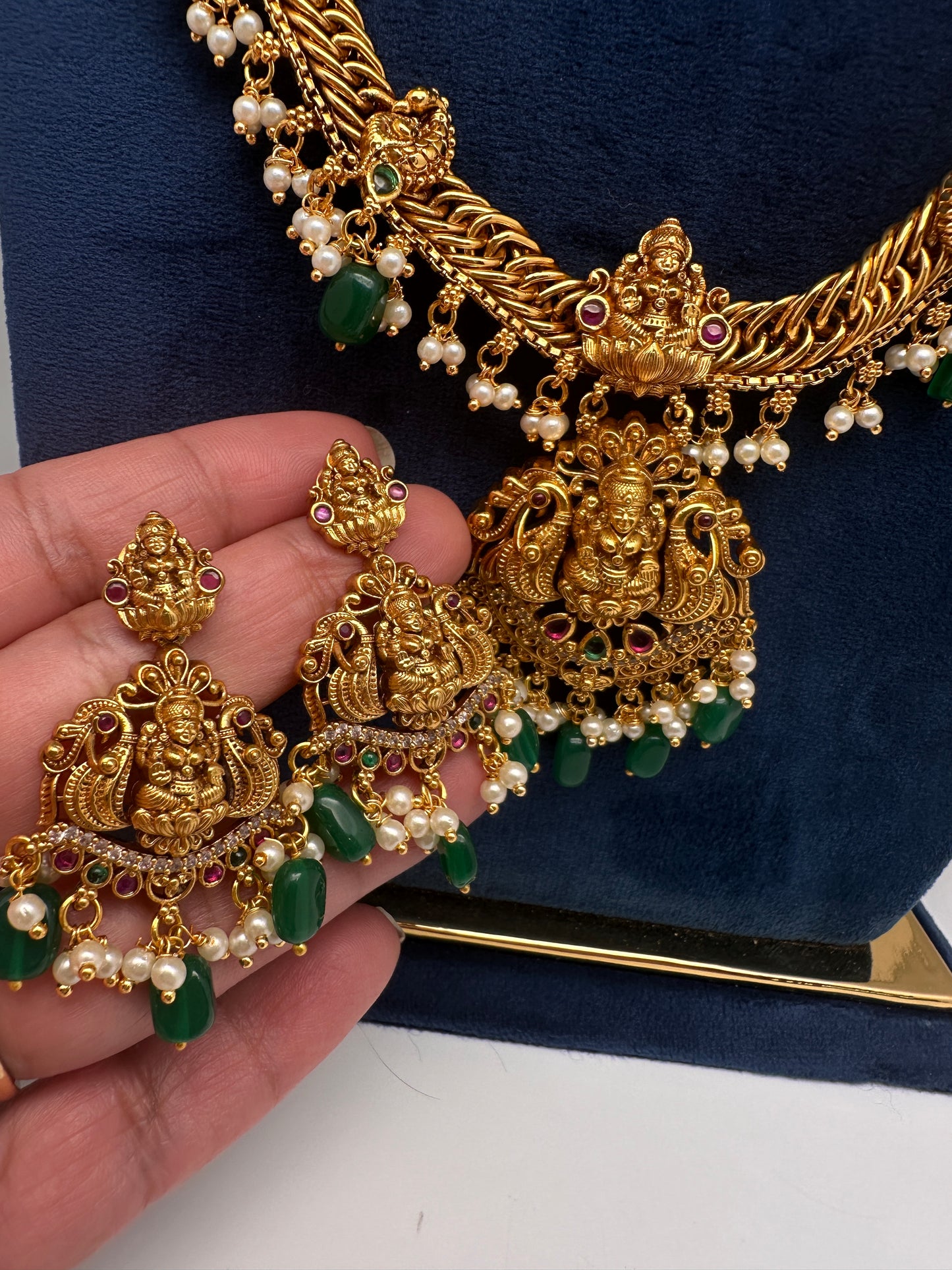 Matte Goddess Lakshmi Jalebi Long Necklace - 