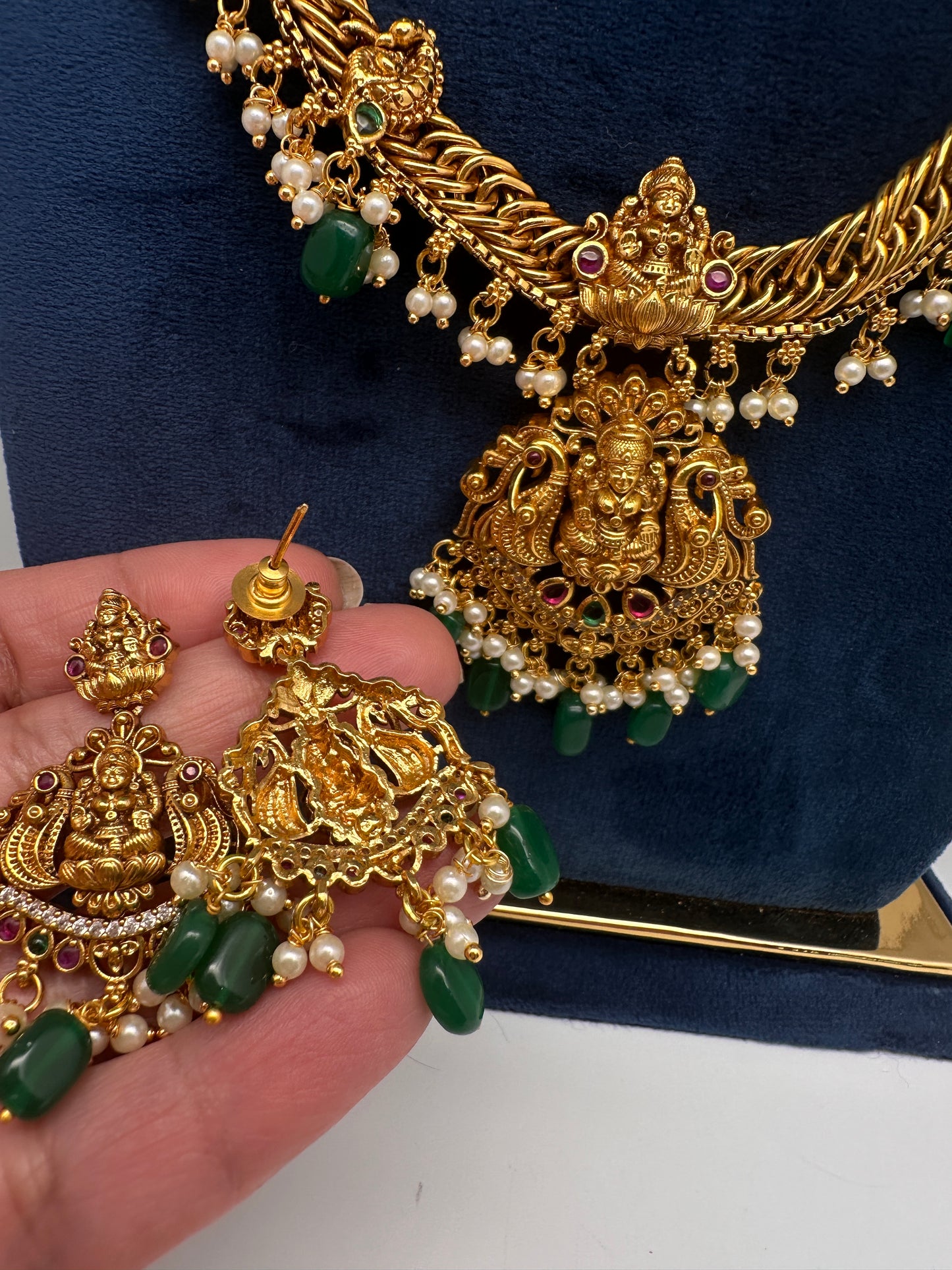 Matte Goddess Lakshmi Jalebi Long Necklace - 