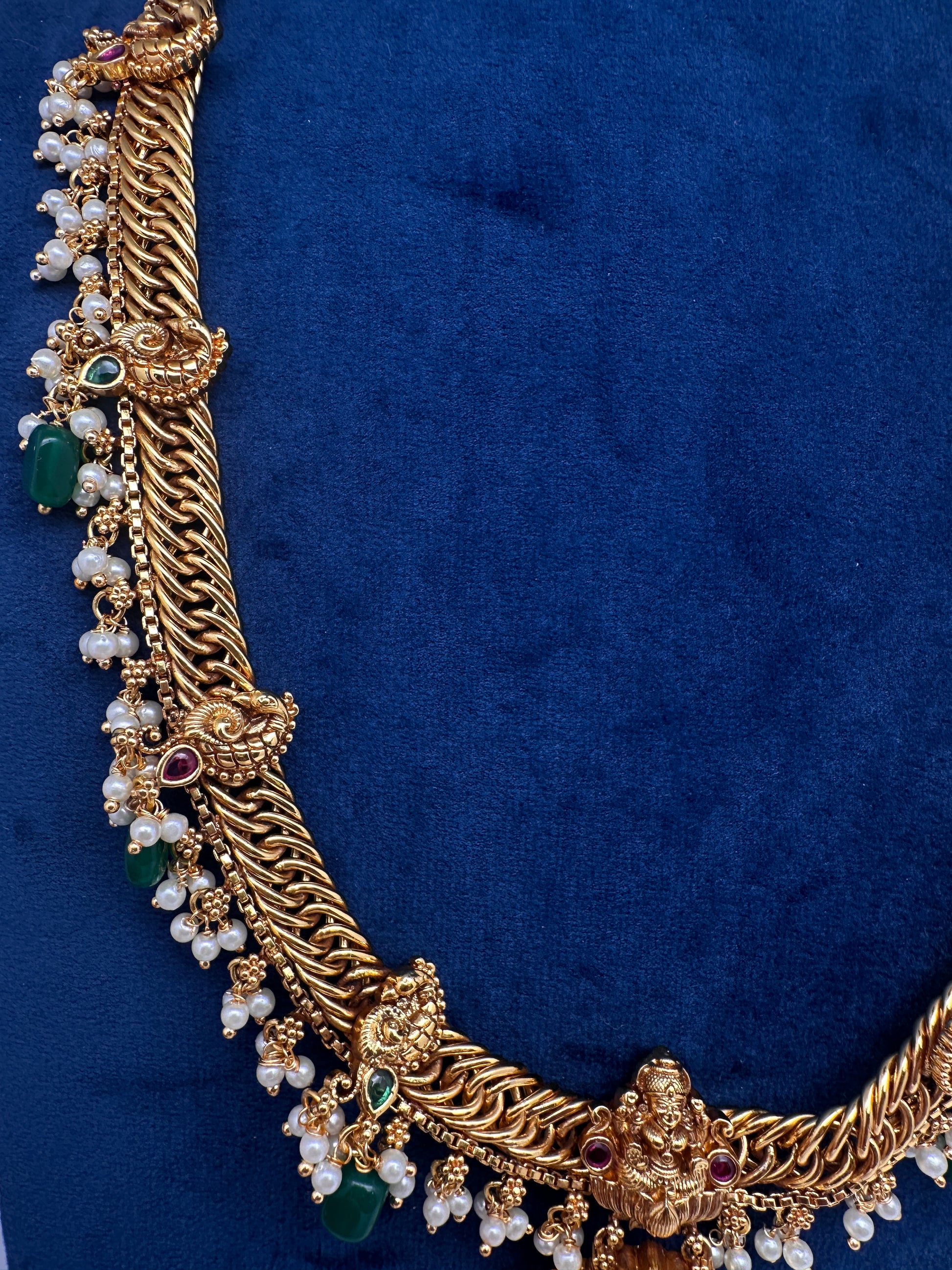 Matte Goddess Lakshmi Jalebi Long Necklace - 