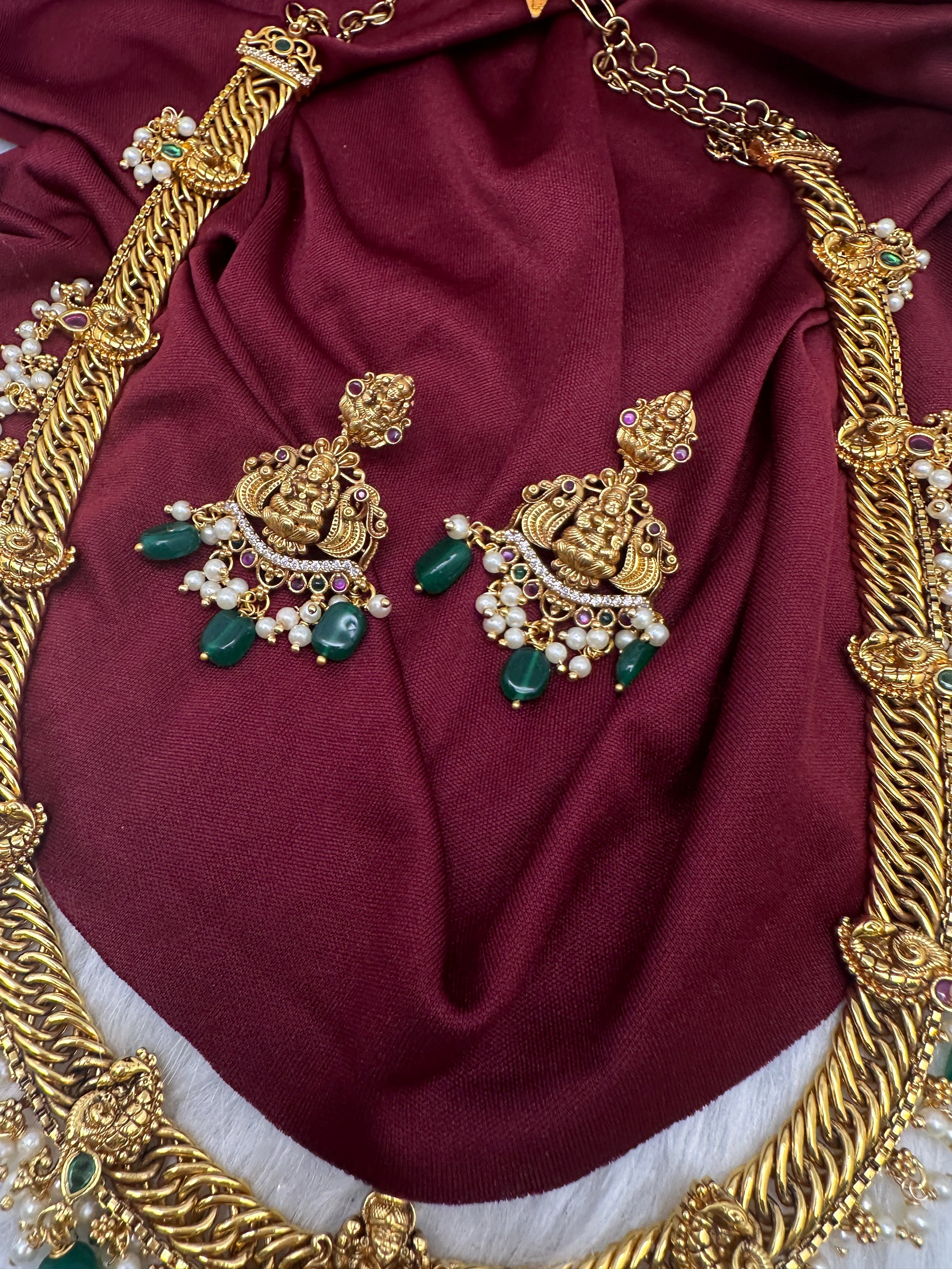 Matte Goddess Lakshmi Jalebi Long Necklace - 