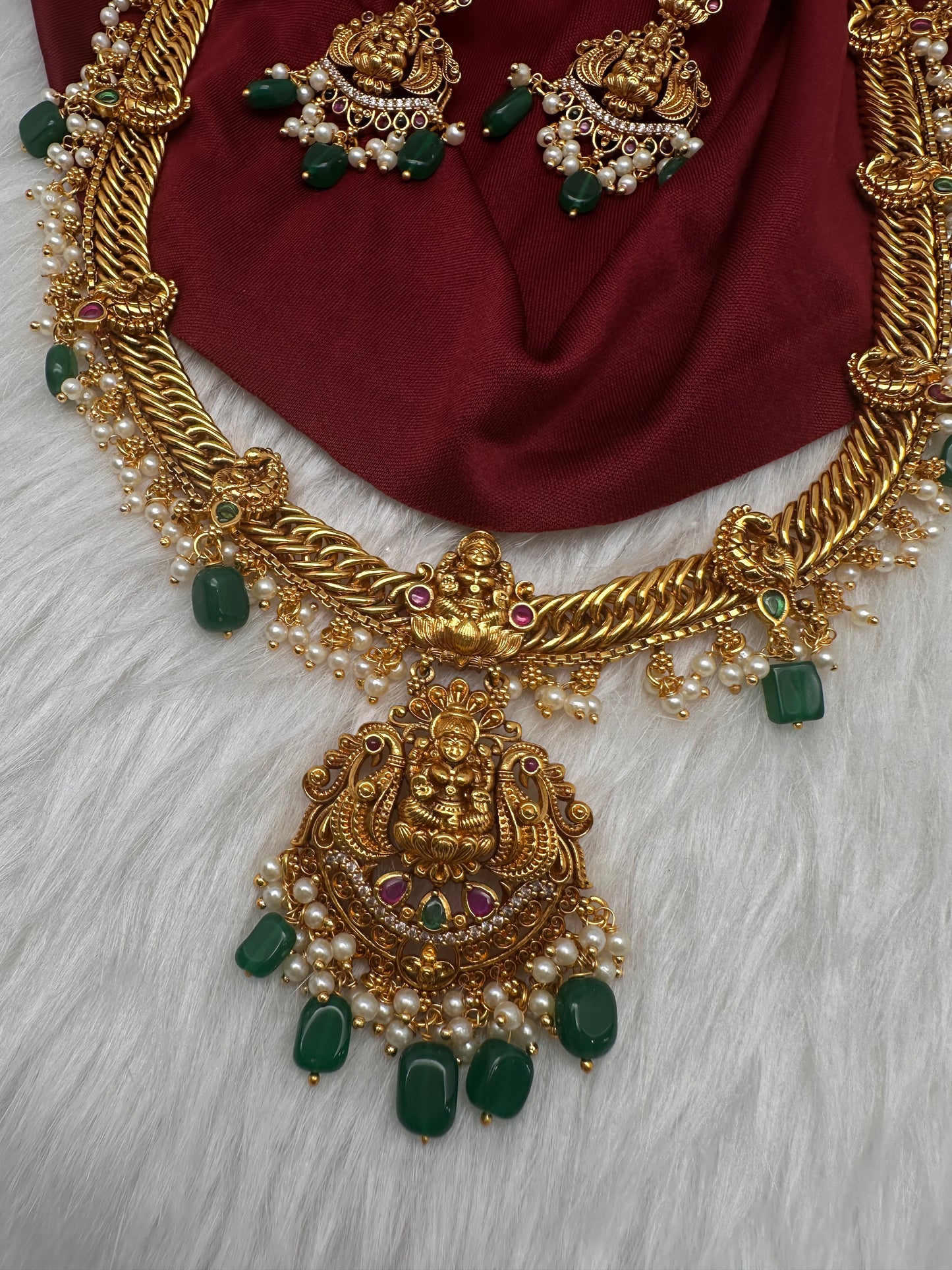 Matte Goddess Lakshmi Jalebi Long Necklace - 