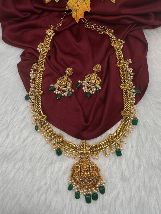 Matte Goddess Lakshmi Jalebi Long Necklace - 