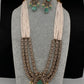 CZ Beads Carved Stone Multi Layer Long  Necklace - MintGreen