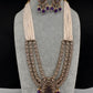 CZ Beads Carved Stone Multi Layer Long  Necklace - Purple