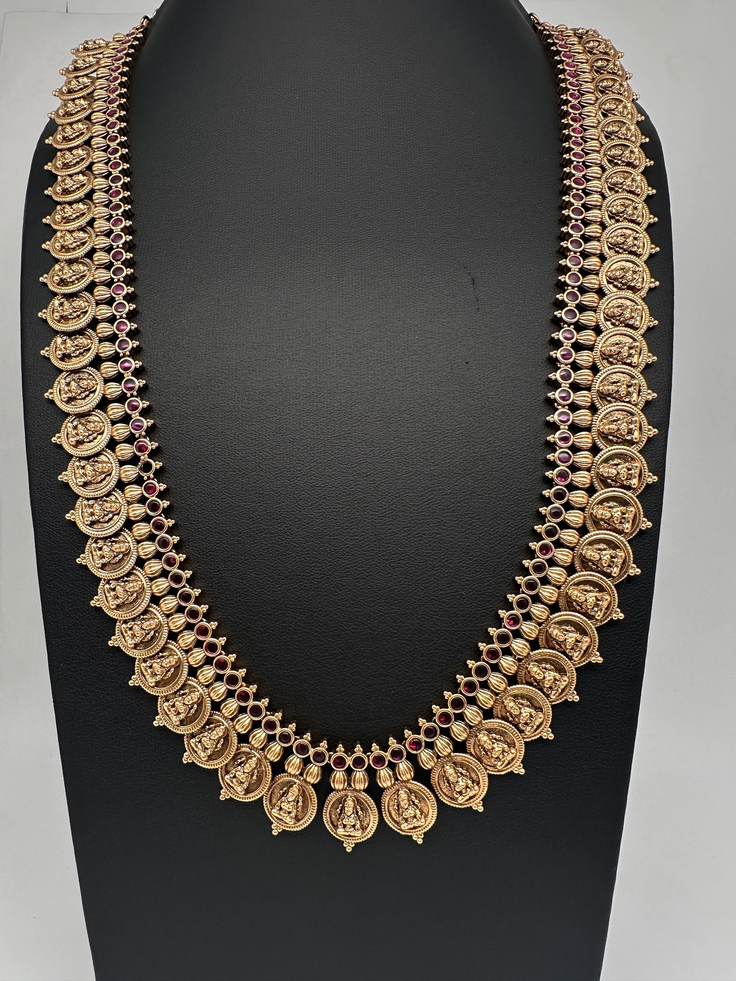 Matte Goddess Lakshmi Kassu Coin Long Antique Matte Necklace - 