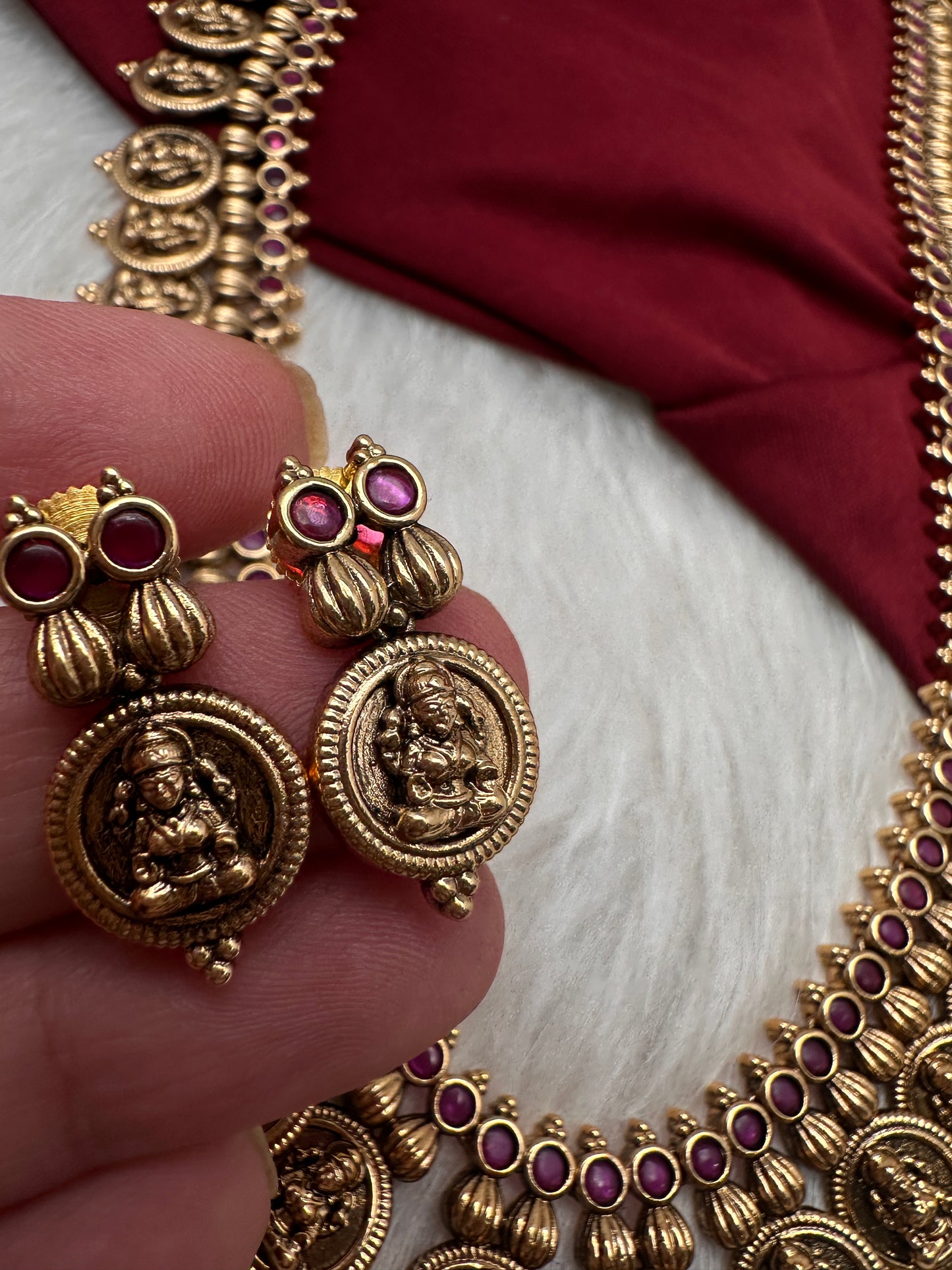 Matte Goddess Lakshmi Kassu Coin Long Antique Matte Necklace - 